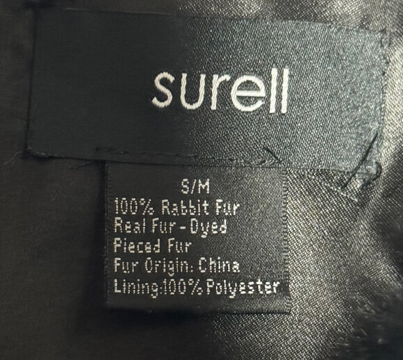 Surell 100% Rabbit Fur Woman's Black Vest size small medium big collar hook eye - Picture 5 of 7